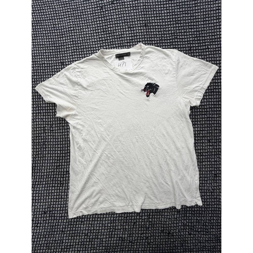 French Connection T-Shirt Mens XL White Panther Patch Crew Neck Cotton